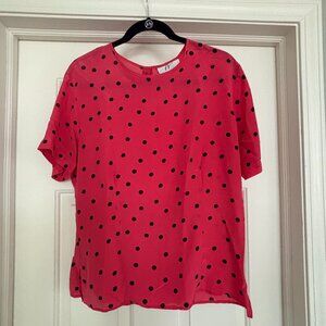 Fuchsia & Black Polka Dot Silk Women's Blouse